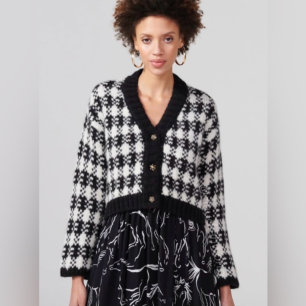 HAYLEY MENZIES Cassidy Alpaca Jacquard Cardigan in Black & White